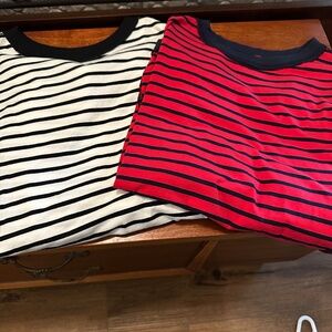 Brand Unknown Womens Black White Navy Red Stripped Shirts Size M Nautical Spring